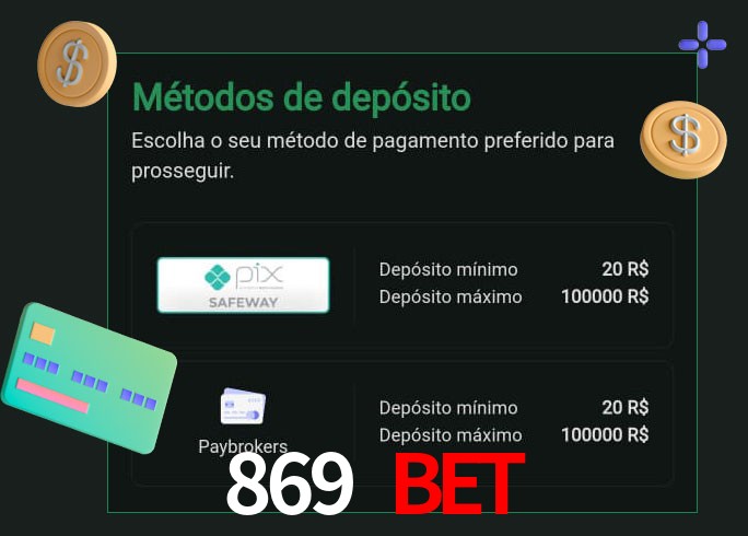 O cassino 869 Bet oferece uma grande variedade de métodos de pagamento